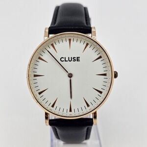 Cluse Watch Women 40MM Analog White Dial NEW Black Leather Bands NEW Battery